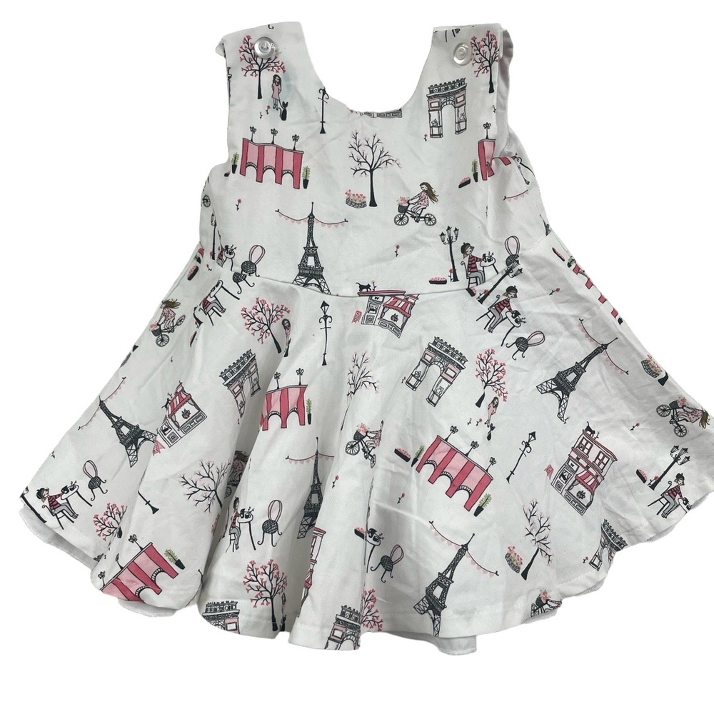 NWT LITTLE Loaves & FISHES White lined Pink Paris Eiffel Boutique Dress 24 Month
